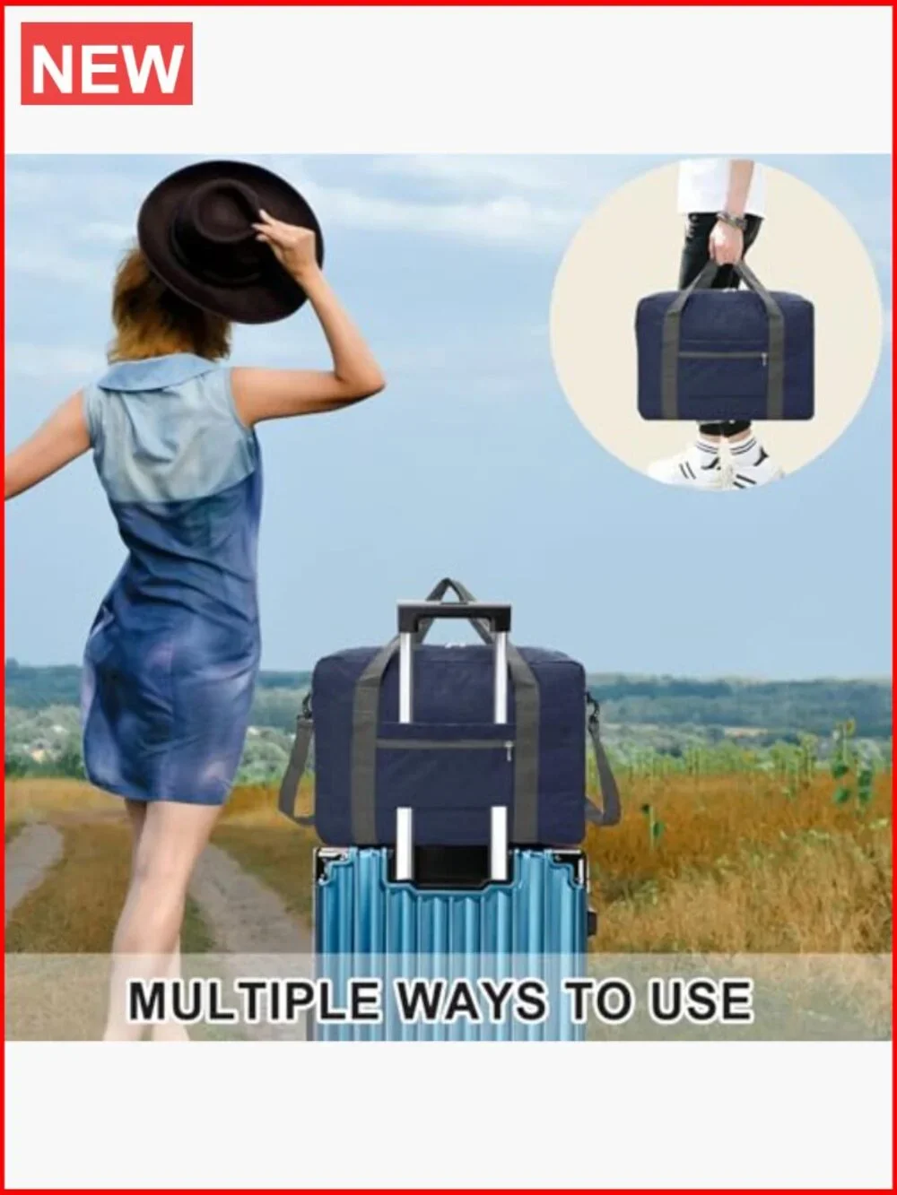 Foldable Travel Duffel Bag Carry On for Airplanes Personal Item 18x14x8